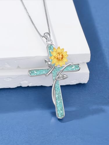 Turquoise Cross Necklace 925 Sterling Silver Cross Pendant Necklace Religious Jewelry Gifts4