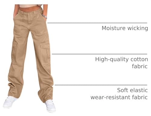Image of Lepunuo Cargo Pants for Women High Waisted Casual Pants Baggy Stretchy Wide Leg Y2K Streetwear with 6 Pockets