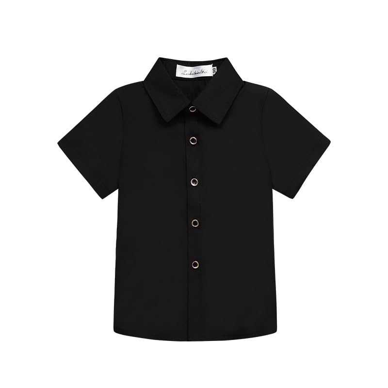 LOLANTA Camisa de Vestido de Manga Corta para Niños Botones Plumón Camisa Escolar Oficial,Negro/Blanco/Azul,3-12 Años