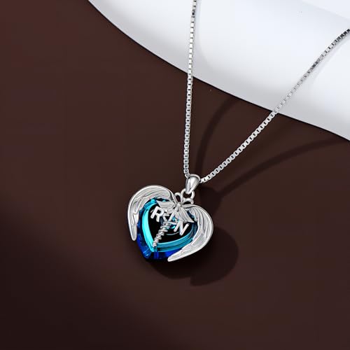 AOBOCO RN Gifts for Nurses 925 Sterling Silver Registered Nurse Caduceus Angel Wing Heart Pendant Necklace Nurse Nursing School Graduation Gifts for Women3