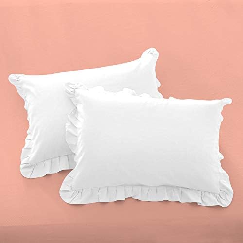 Egyptian Cotton Queen Size Pillow Covers Ruffle 600 Thread Count Sateen Ultra Soft Long Stable Cotton Comfortable Bed Pillow Cover (Set of 2, White)