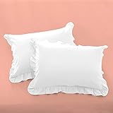 Egyptian Cotton Queen Size Pillow Covers Ruffle 600 Thread Count Sateen Ultra Soft Long Stable Cotto