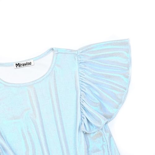Image of Mirawise Girls Shirts Metallic Tops Clothes Tshirt Ruffle Short Sleeve Tee Size 6-14