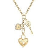 BONJOULRY Collar de oro grueso para mujer, collar de corazón impermeable de 18 quilates, collar con dije de oro, collar de joyería gruesa, gargantilla de cadena de clip de papel, regalo para mujer
