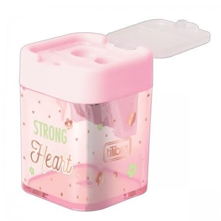 Apontador Grande 2 Furos, Borracha e Régua Pequena 15cm Soho ROSA