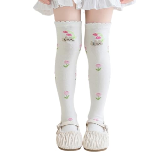 Stylish Girls Over Knee Socks Lovely Flower Pattern Fun And Fashionable Long Stockings For Ages 3-8T Children's Long