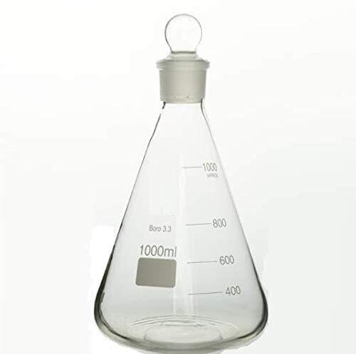 Matraccio di Erlenmeyer Conico Graduato in Vetro Borosilicato 3.3 con Tappo, 1000ml(1000ML-29/32)