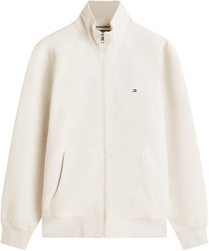 Tommy Hilfiger Herren Sweatshirt mit Reißverschluss Essential Fleece mit Stehkragen, Beige (Heathered Oatmilk), S – Ansicht 6