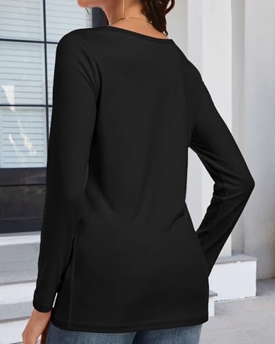 CHICGAL Women Long Sleeve Shirts Casual Fall Tees Crew Neck Basic Tunic Tops3