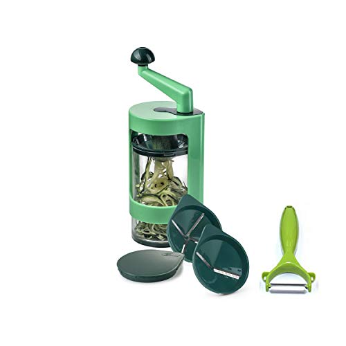 Set - Genius Super Julietti Spiralschneider 6-tlg. plus Sparschäler - zum Gemüse schneiden – Gemüsespaghetti, Spiralen und Julienne