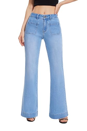FLYING BANANA Women's Flare High Waisted Bell Bottom Wide Leg Jeans Baggy Stretch Trendy Denim with Pockets