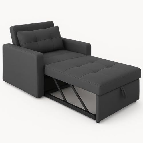Image of CASASTYLE Trissa 1 Seater Pull-Out Premium Fabric Sofa Cum Bed Sofa Set for Living Room (Dark Grey -Fabric)