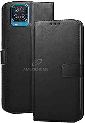 Image of Inside Rubber TPU with Card Pockets Magnetic Closure Protection Compatible with Samsung Galaxy A12, SM-A125F DSN, SM-A125F DS (Black)