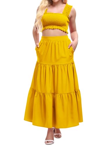 Image of Women's 2 Piece Beach Skirts Sexy Party Dress Crop Top and Long Skirt Sets