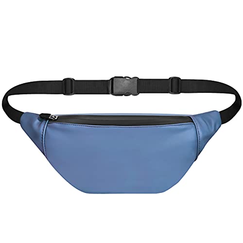 Image of Unisex Premium Leather Waist Pack Travel Handy Hiking Zip Pouch Elegant Style Document Money Phone Belt Sport Bag for Men and Women Adjustable Strap (Blue)