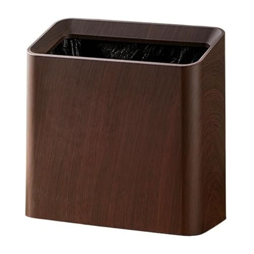 Cubo de basura de grano de madera vintage con cubo interior de plastico delgado abierto color marron