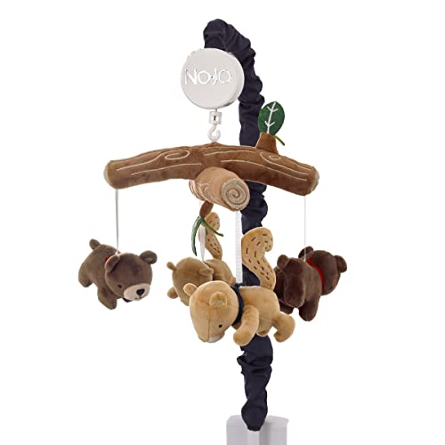 Image of NoJo Into The Wilderness Brown, Tan and Navy, Logs, Bear and Beaver Plush Musical Mobile