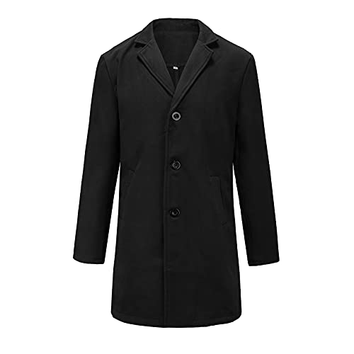 Men's Single-Breasted Mid-Length Suit Jacket Lightweight Trench Coat Long Overcoat Winter Pea Coat Casual Sport Coat