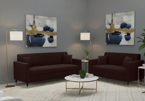 Image of AMATA Omega 3+2 Seater Suede Velvet Fabric Sofa Set with Two Cushions Perfect for Home Office Guests Living Room (06 Brown, Omega 3+2 Seater Sofa)(3 Year Warranty)
