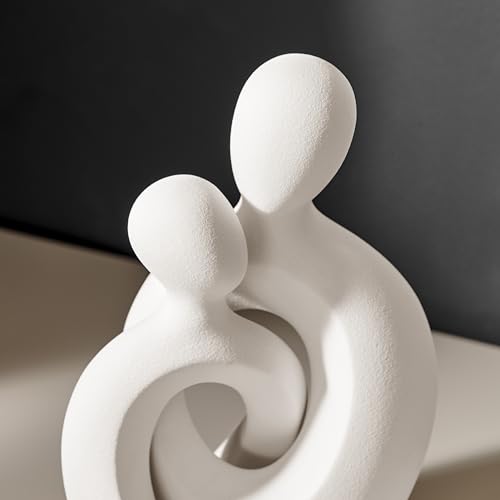 Figura decorativa de cerámica mate crema, pareja abstracta miniatura 5