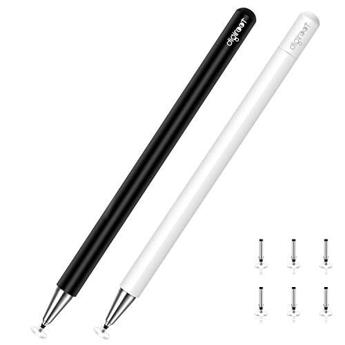 Digiroot Universal Stylus(2Pcs), Magnetic Disc Stylus Pen 2019 Updated Touch Capacitive Screen Pens for Apple/iPhone/Ipad/Microsoft/Surface with 3 Replacement Tips - (Black/White)