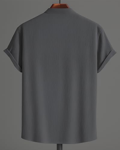 Image of LATEST CHIKAN Men's Casual Mandarian Collar T Shirts Short Sleeve Bubble Textured Short Kurta Fashion Beach Summer Kurta