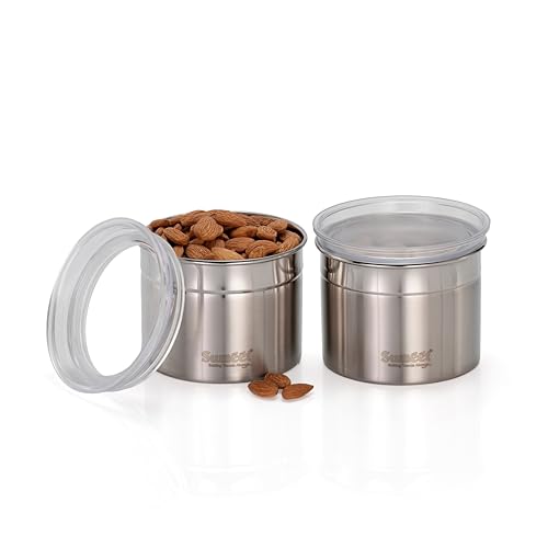 Image of Sumeet ISI Certified Stainless Steel Small Canisters /Dabba /Storage Containers for Kitchen with See Through Air Tight Lid - Set of 2 Pcs - 550ml, 10cm Dia, Silver