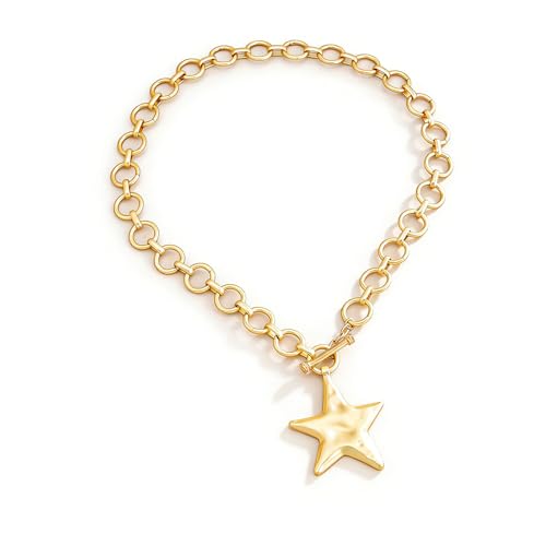 cotwdi Chunky Gold Star Necklace Big Statement Necklace for Women Big Star Chunky Necklaces Large Thick Paperclip OT Toggle Necklace Stocking Stuffers Christmas Jewelry (2 - G)