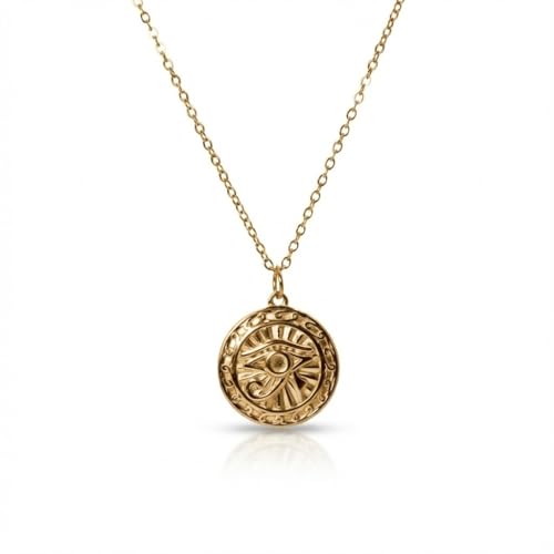 HXFIZQQ Eye of Horus Necklace for Men Women 18K Gold Plated Stainless Steel Eye of Ra Pendant Ancient Egyptian Protection Amulet Jewelry Vintage Talisman Gift
