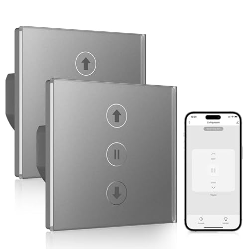 Interruptor persiana Wi-Fi 80 x 80 mm, interruptor de persiana inteligente controlo por voz, compatível com Alexa/Google Home/Smart Life, requer cabo neutro, cinzento