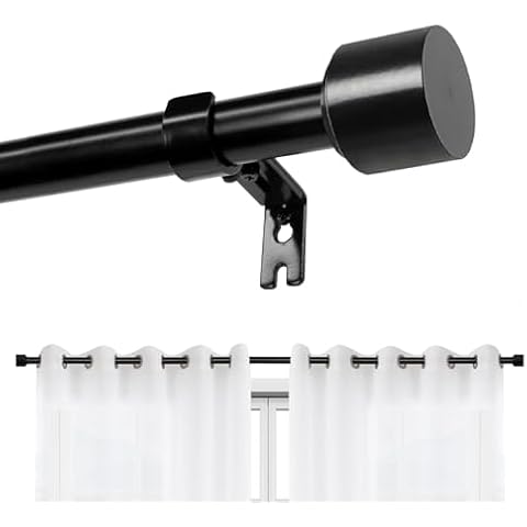 Joydeco Adjustable Curtain Rods for Windows 66 fo120 Single Window Rods Black Blackout Curtain Rods for Bedroom Living Room Kitchen (Black,32"-120") Cover