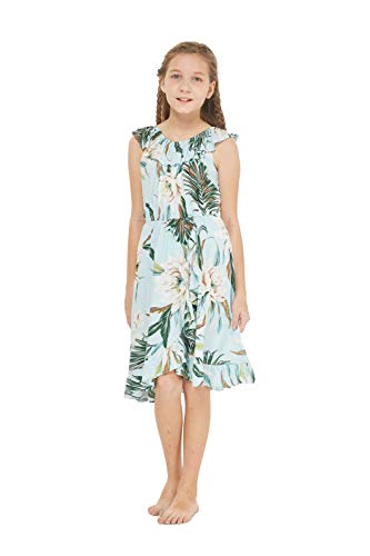 Image of Wispy Cereus Light Blue Family Matching Hawaiian Clothes | Family Matching Outfits • Soft Rayon Fabric • Tropical Floral Print • Vacation Ready • Luau Party Wear