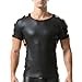 QiaTi Mens Leather Tank Top Leather Short Sleeve Shirt Strap Collar Mens Vest Undershirts for Rave Dance