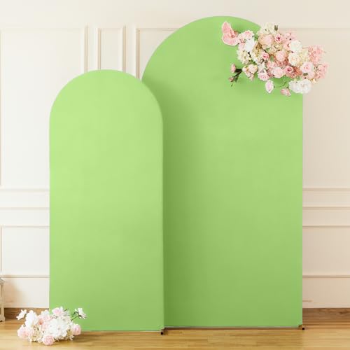 Image of Sage Green Arch Cover 2 Set-7.2 and 6ft Arch Backdrop Cover Spandex Fitted Wedding Arch Stand Covers for Birthday Party Baby Shower Bridal Shower Wedding Reception Banquet Photo Background Decorations