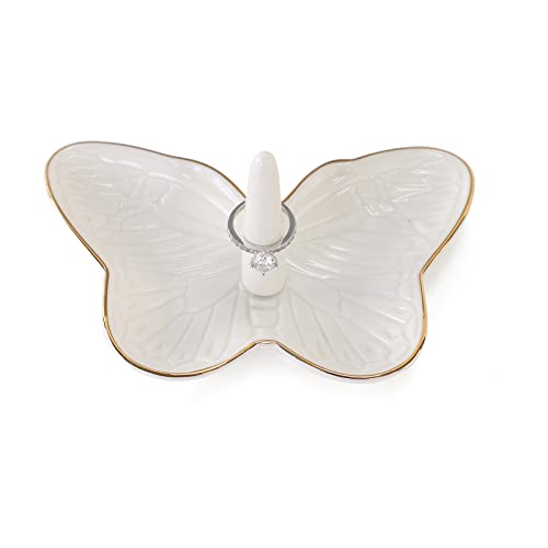 VINCOMIC Butterfly Ring Holder,Decorative Jewelry Holder,Birthday Valentine Engagement Wedding Gifts for Wome,Ceramic White