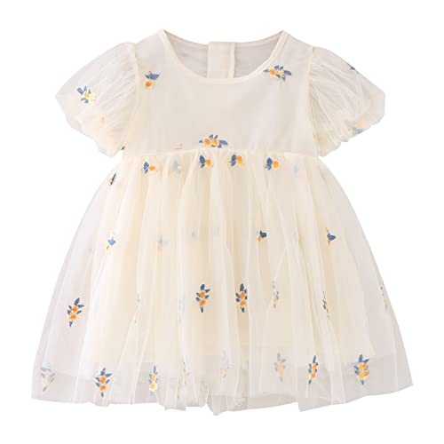 Holiday Sweater for Girls Toddler Girls Short Sleeve Floral Embroidery Tulle Ruffles Princess Denim Flower Girl