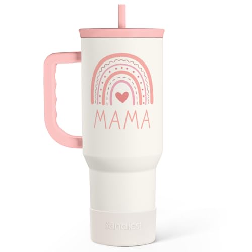 Image of SANDJEST Gift for Mom from Daughter Son - Mama Insulated Stainless Steel Tumbler 40oz with Handle and Straw, Travel Coffee Mug for Mommy Moms - Gifts Idea for Birthday Christmas Mothers Day