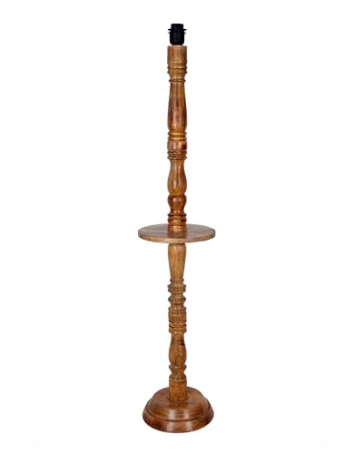 Image of HomesakeRustic Wood Floor Lamp for Living Room Walnut Brown with Multicolor Lamp Shade | Light Decor for Home Corner Lamp for Living Room & Bedroom | Antique Standing Lamp, Tray End Table, Bird