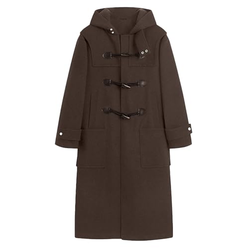 Men's Coat Single Breasted Walking Toggle Duffle Long Jacket Topcoat with Hood Windbreaker Warm Fall Winter - Main Image