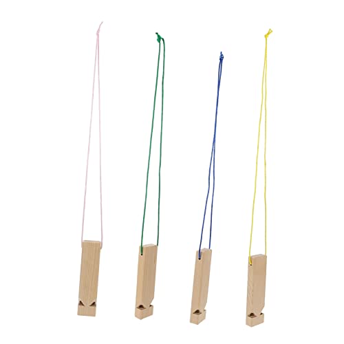ERINGOGO 4個用木製ホイッスル 無塗装ブランク 子供用楽器 お絵かき可能 ハンギングロープ付き