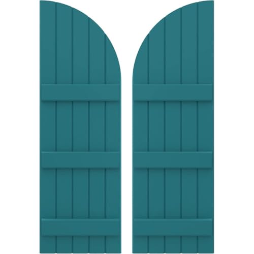 Ekena Millwork ARW401BQ518X49ANH Americraft Five 3 Exterior Real Wood Joined Board-n-Batten Shutters w/Arch Top (Per Pair), 49-in. H, Antigua