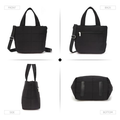 Puffer Mini Tote Bags with Zipper Small Quilted Crossbody Bags for Women Nylon Shoulder Purse Handbag with Adjustable Strap,Beige2