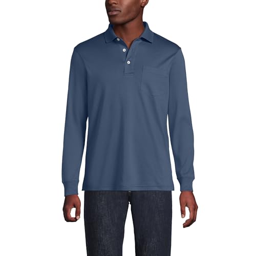Lands' End Men's Long Sleeve American-Grown Supima Cotton Polo Shirt with Pocket