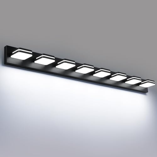 Image of Torondo 360 Rotate LED Bathroom Vanity Light Fixtures, Acrylic Vanity Lights for Bathroom, Modern Wall Lighting Fixtures Over Mirror Living, Matte Black, Natural White, 8-Light, 53-Inch