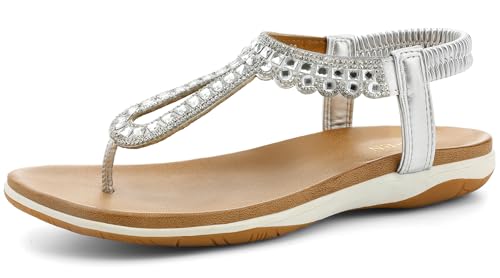 Image of UBFEN Womens Flat Sandals Dress Braided T-Strap Thong Sandals with Arch Support Comfortable for Walking