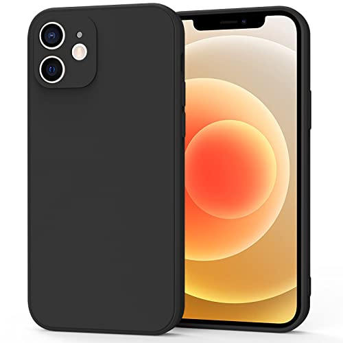 AK Funda para iPhone 12,Funda de Liquida Silicona con Forro de Microfibra Suave Protección Completa para iPhone 12(Negro)