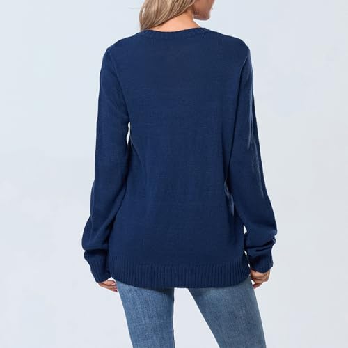 Image of Womens American Flag Sweater Long Sleeve Crew Neck Star Graphic Knit Pullover Tops Casual Loose USA Sweater