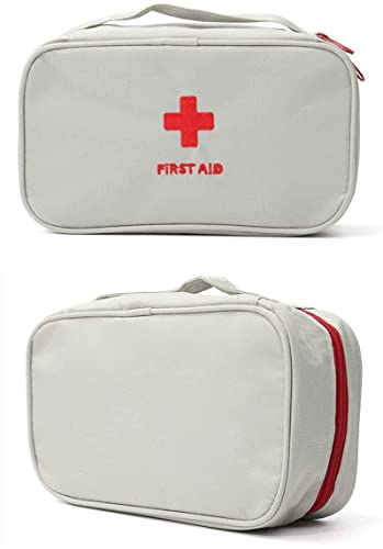 Image of Nylon Travel Medicine Pouch Emergency First Aid Kit Pouchorganizer With Medicine-Pocket Empty Bag For Travelling Car, Home, Office, Grey