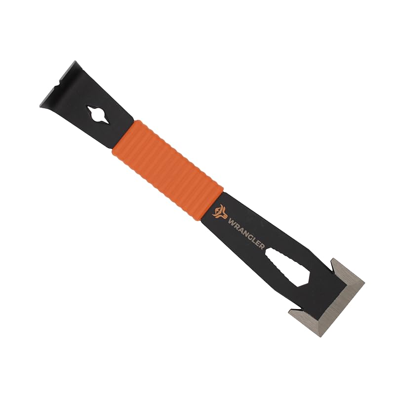 Wrango Tools 9.5" Trim Bar Pry Bar - Patented Small Pry Bar with Bolt Remover & Nail Puller for Home Improvement & Construction - Flat Bar with Shock-Absorbing Grip & Wide Winged Ends