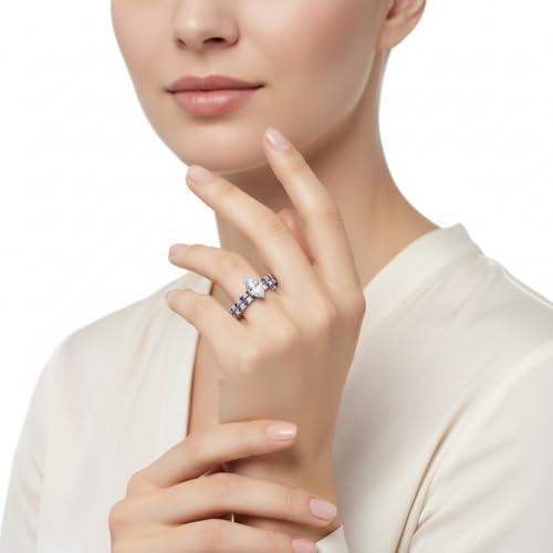 Image of Choose Your Gemstone Three Quarter Diamond CZ Gallery Bridal Ring Set 925 Sterling Silver Marquise Shape Wedding Ring Sets for WomenUS Size 4 to 12